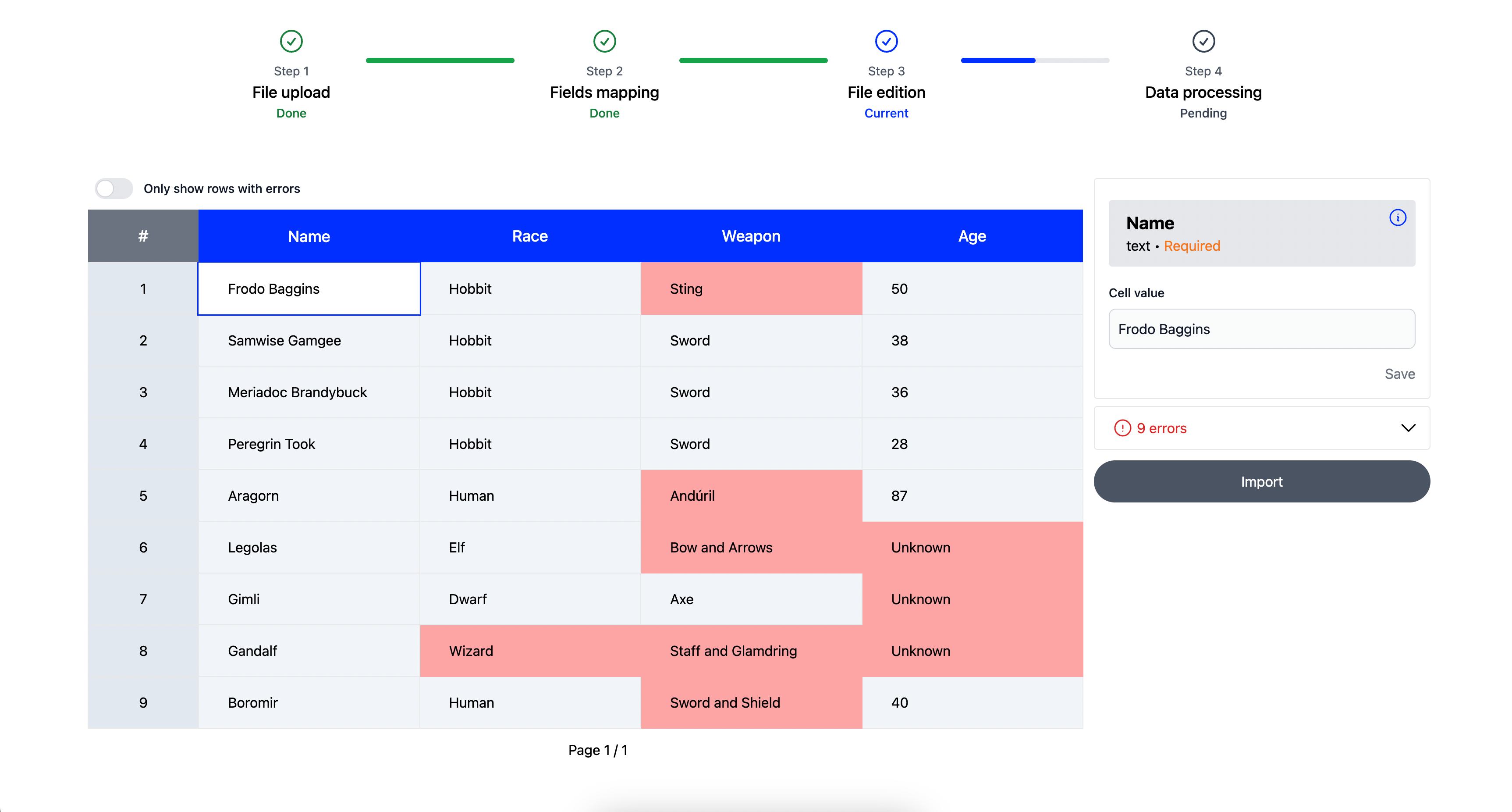 Grid with errors