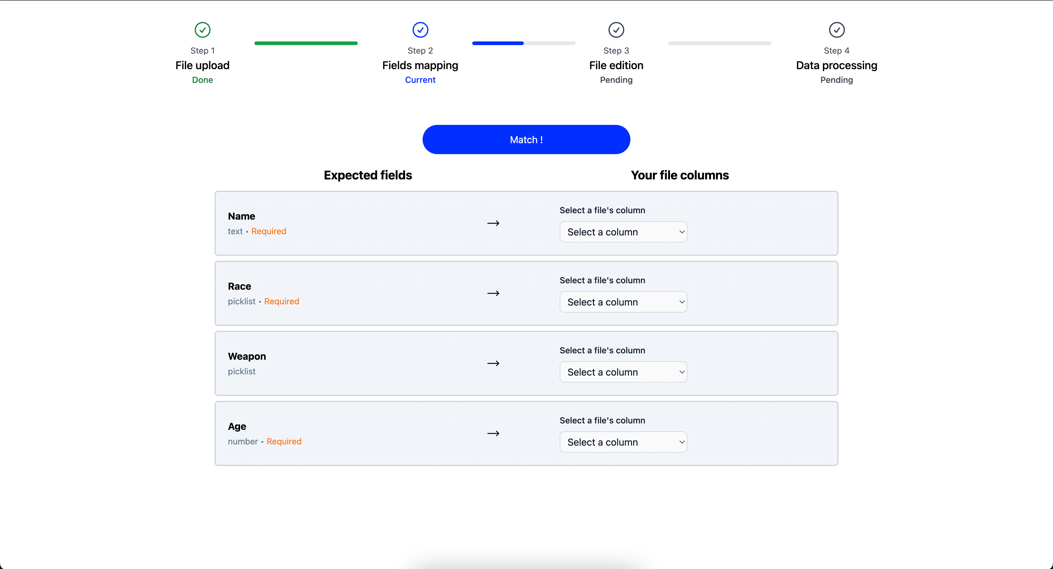 Match columns and schema fields